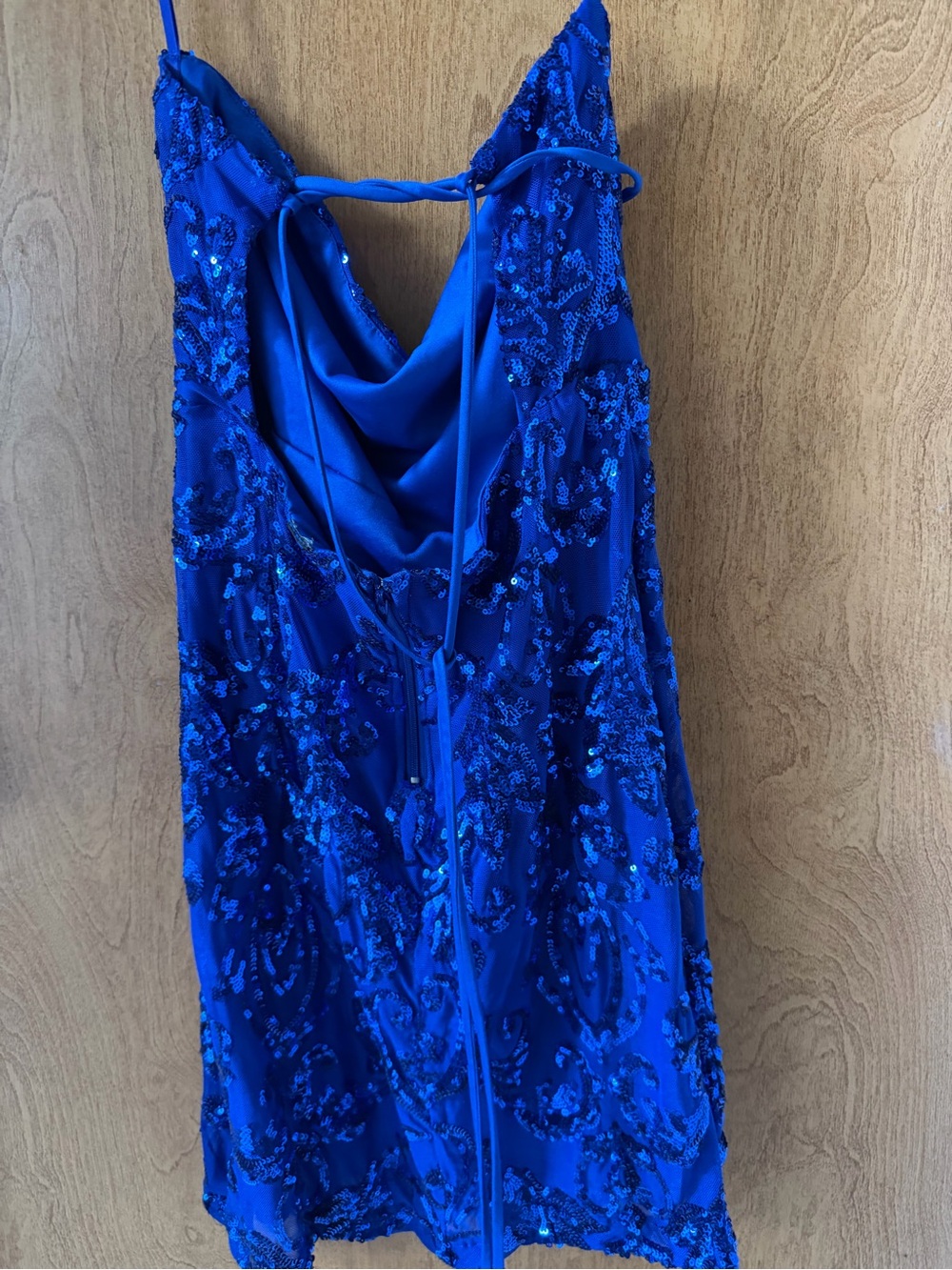 Blue Sequin Cowl Neck Women’s Dress